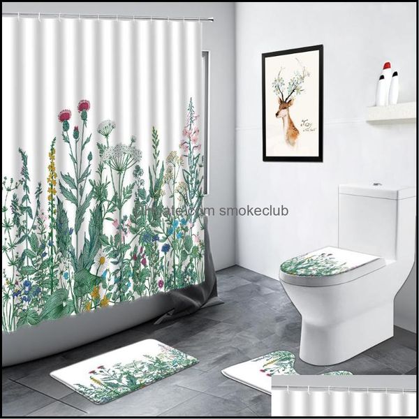 Duche Cortinas Banheiro Aessórios Banheira Casa Jardim Plantas Floral Cortina Set Dandelion Flowers Dica Fashion Luxo Decoração Tapete Non-Slip R