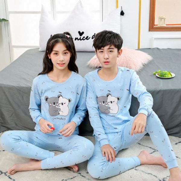 

pajamas teens girls boys sets long sleeve cotton sleepwear cartoon animal kids pyjamas pijamas for children clothes 9-19year, Blue;red