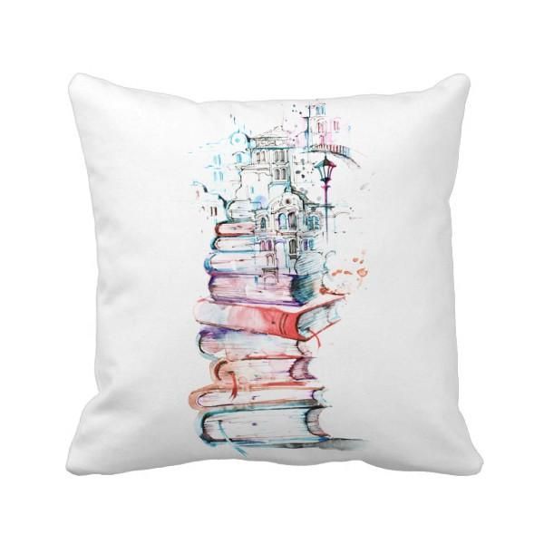 

pillow books building street watercolor throw square cover
