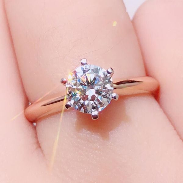 

100% 925 sterling silver rings for women bride 6mm lab diamond ring romantic engagement fine jewelry female gifts r017, Slivery;golden