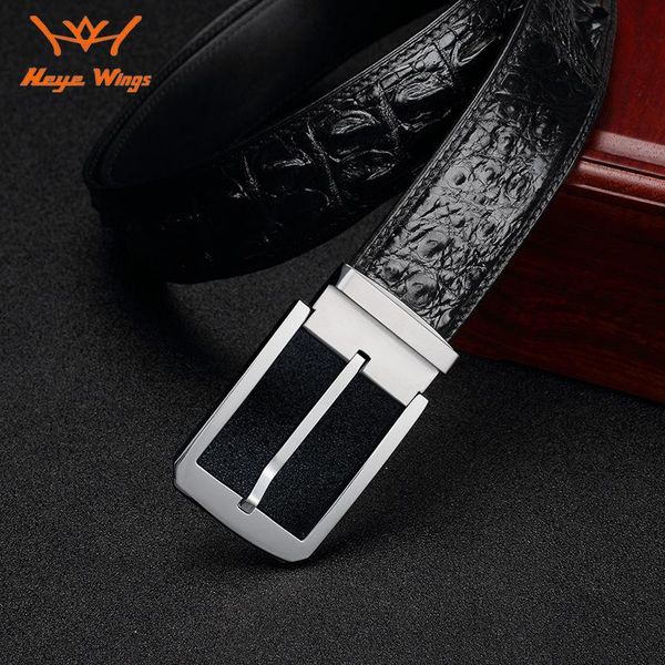 

belts skin crocodile bone leather belt pin buckle business for men, Black;brown