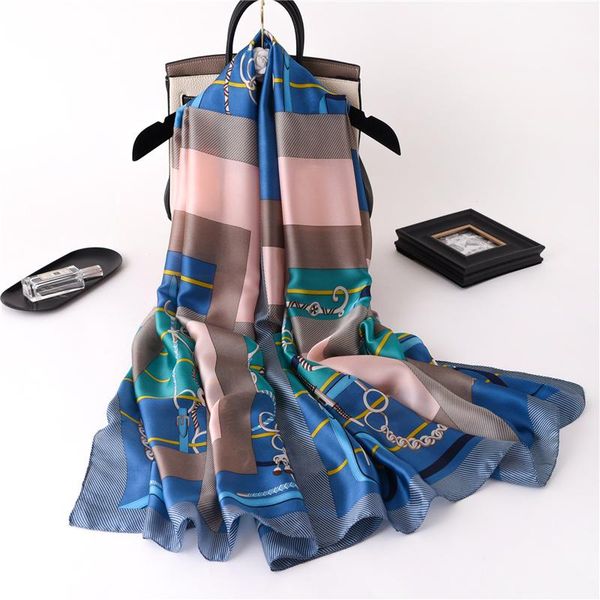 

scarves design silk feel scarf hijab long fashion print shawl wrap women headscarves bandana suit sping summer muffle accessories, Blue;gray