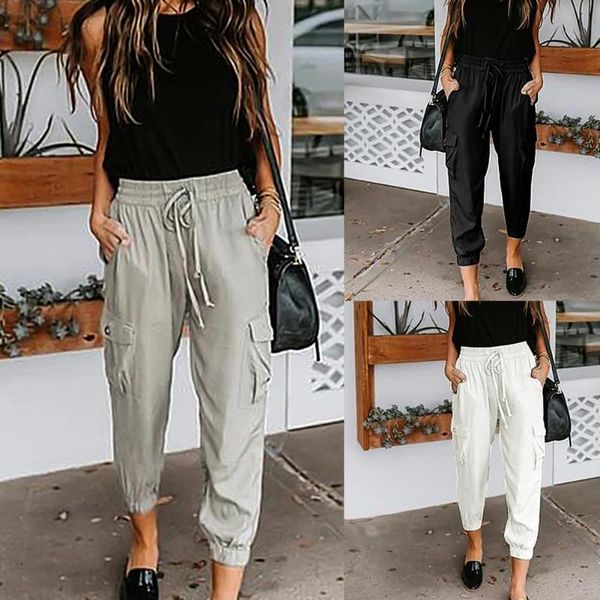 

women's pants & capris solid color woman trousers high waist belt long straight for women casual streetwear femme pantalon, Black;white