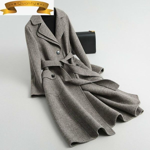 

women wool coat long double-sided korean tweed jacket spring autumn ladies coats 2021 abrigos mujer elegante kqn31091-1 kj2327 women's, Black