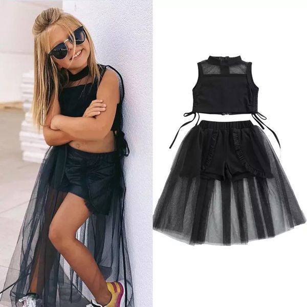 Conjuntos de roupas de crianças meninas roupas colete de crianças tops + shorts costurando rendas gaze gaze líquido saias 2 pçs / sets verão moda boutique bebê pano