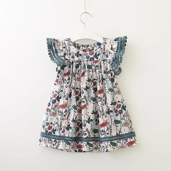 

girl's 2021 summer new floral flying sleeve dress foreign style fashion princess skirt, Red;yellow