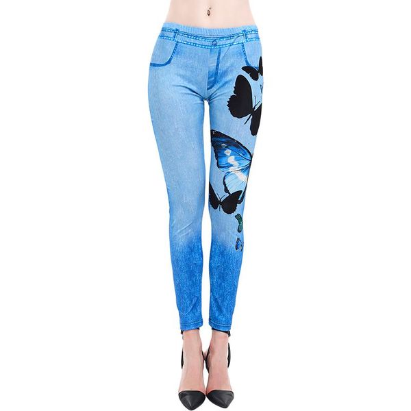 

butterfly print leggings for women spring bottom ankle-length trousers high waist skinny pants ladies slim fitness women's, Black