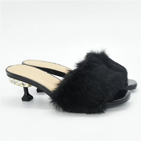 

dress shoes pumps women decorated with rhinestone nigerian party low heels ladies summer slippers good quality, Black