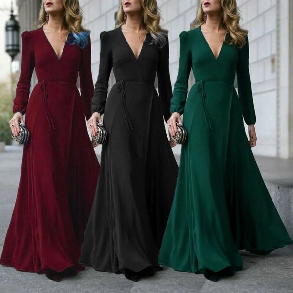 

women retro tunic long sleeve dress party bodycon formal dresses autumn spring v-neck vintage casual, Black;gray