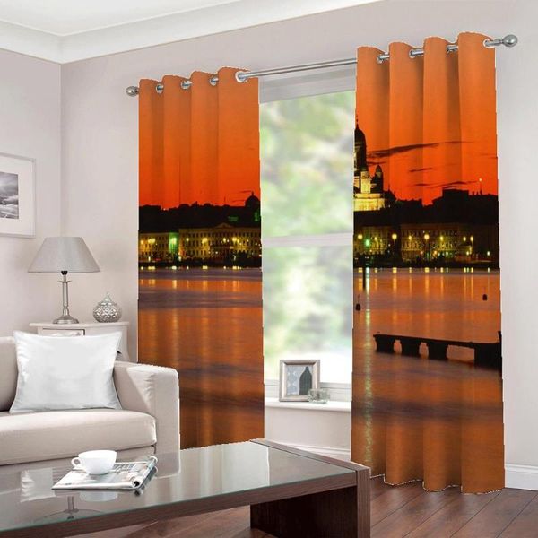

curtain & drapes european castle building night view po window curtains polyester fabric for living room bedroom half-blackout sets
