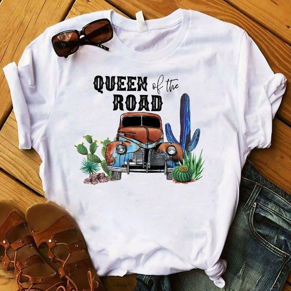 

queen road short sleeve loose womens t shirt tee clothes graphic, White
