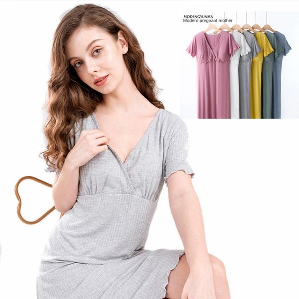 

maternity dress summer modal pregnancy lactation wear dresses casual, White