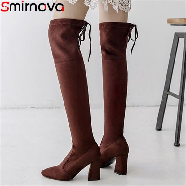 

boots smirnova large size 34-46 over the knee flock ladies high heels shoes thigh women autumn winter long, Black