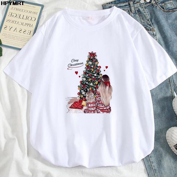 

women's t-shirt women aesthetics christmas tree printed clothing 2022 short sleeve tshirt female tee ladies merry graphics, White