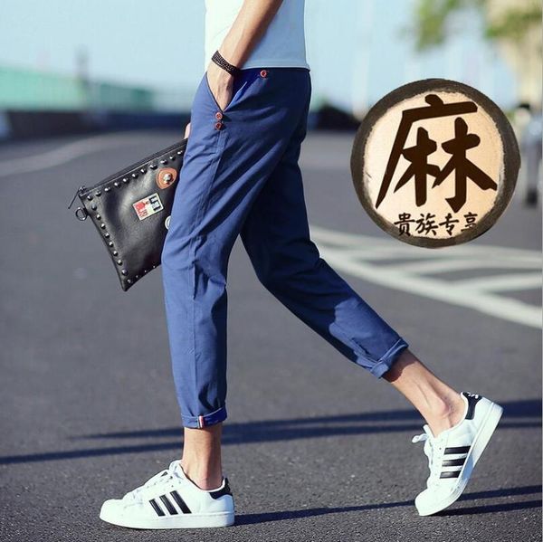 

europe and the united states spring autumn large size casual linen thin section small feet multi-pocket men's pants /m-5xl, Black