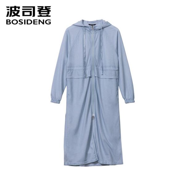 

women's trench coats bosideng women spring long coat windbreak cotton nylon knitted hooded casual wear b90521134, Tan;black