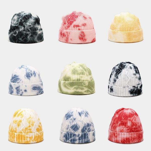 

winter tie dyed knitted cuffed short melon cap colorful skull baggy retro ski fisherman docker beanie hat slouchy beanies