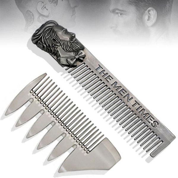 

hair brushes zinc alloy double-sided oil head comb suit men beard shaping template silver stainless steel