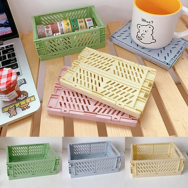 

plastic storage box desk mini folding organizing basket collapsible school office stationery organizer foldable baskets