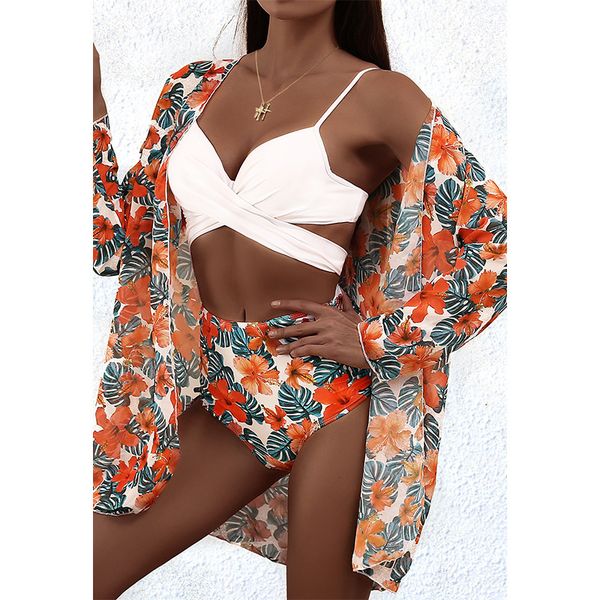 

print new women's three piece summer swimsuit bikini, White;black