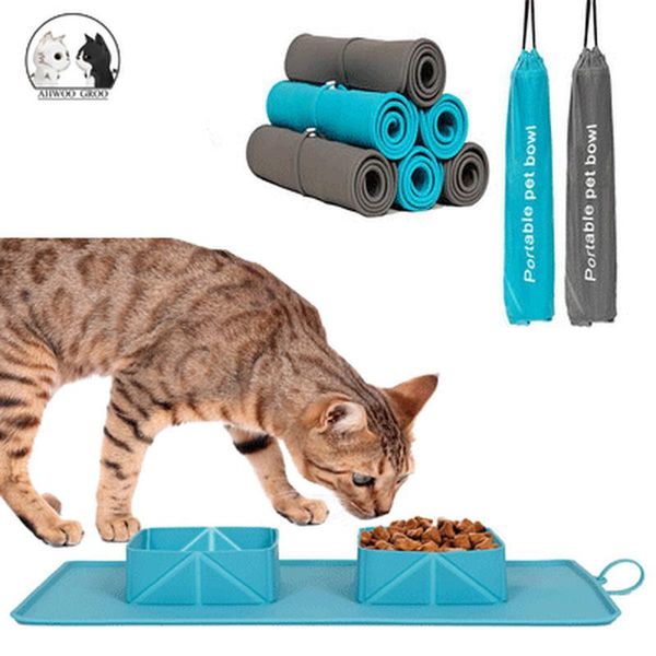 

collapsible cat dog travel bowls portable silicone water double bowl foldable cats outdoor pet feeding dishes & feeders