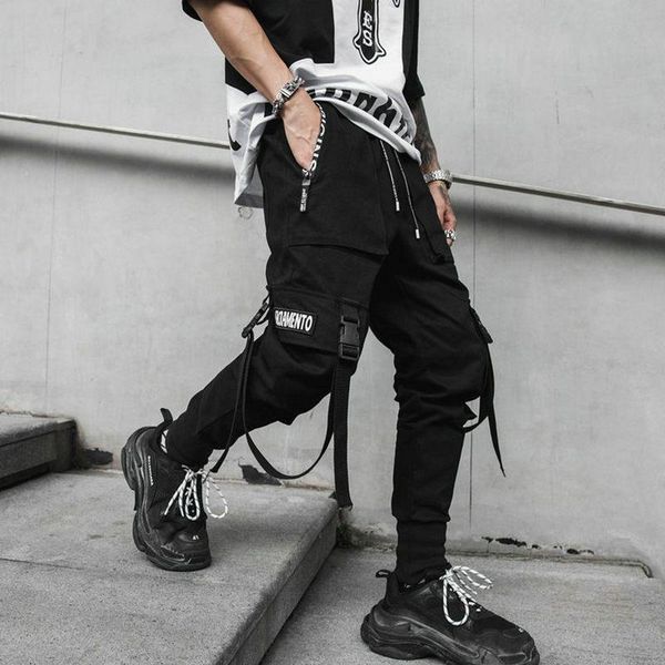 

men's pants streetwear harem men cotton black hip hop mens joggers casual slim side-pocket ribbons spring sweatpants cargo