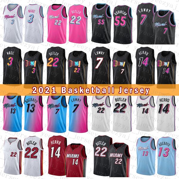 

2021 new miamiheatnew jimmy 22 butler basketball jersey dwayne dwyane 3 wade mens tyler 14 herro kyle 7 lowry bam 13 adebayo dun, Black;red