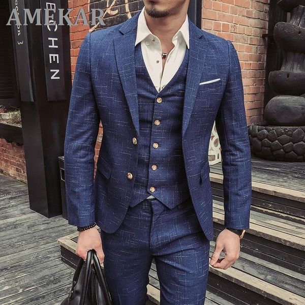 

men's suits & blazers (jacket+vest+pants) mens wedding suit male slim fit for men costume business formal party classic black/gray/navy, White;black