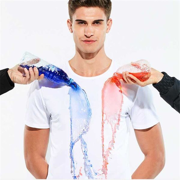 

new tshirt anti-fouling waterproof tshirt for men short-sleeved outdoor sports black technology pure color breathable quick-dry x0621, White;black