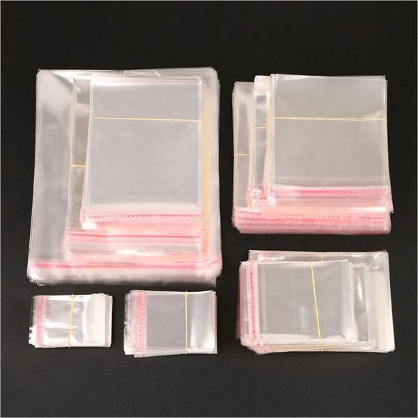 

200pcs/set storage bags clear self adhesive seal plastic packaging bag resealable cellophane earrings opp poly gift pacakge