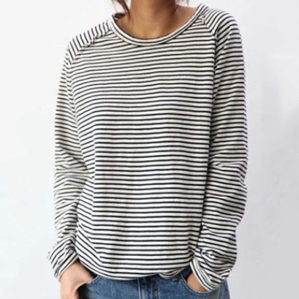 

basic striped long-sleeved cotton t-shirt women's, White