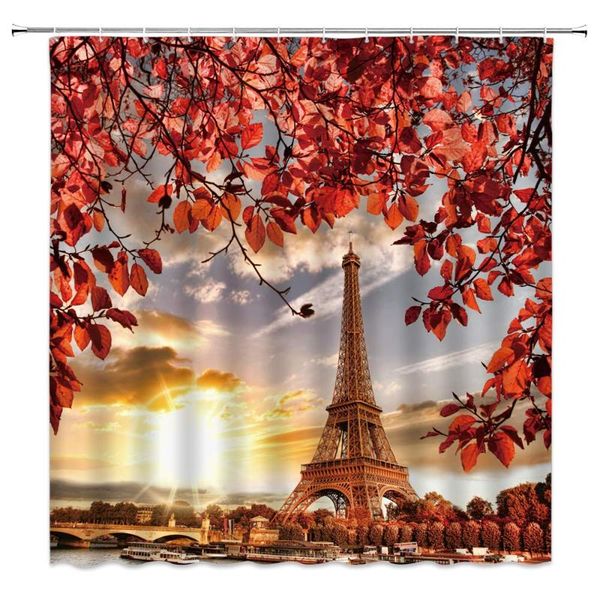 

eiffel tower shower curtain paris street maple forest sign building in autumn 70x70 inch polyester fabric bathroom curtains