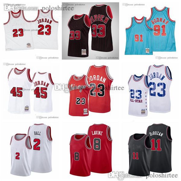 

mitchell&ness basketball jerseys 23 mj 45 jd scottie 33 pippen dennis 91 rodman classics vintage embroidery mesh lonzo ball zach 8 lavine de, Black;red