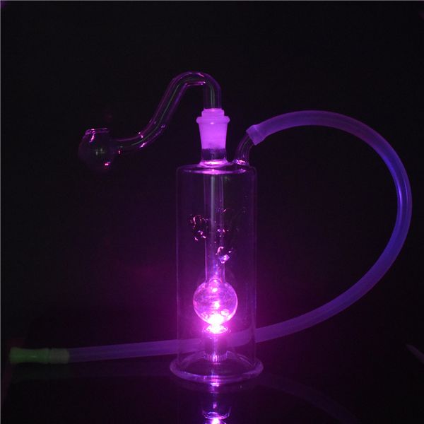 Mini-Ölbrennerrohr aus Glas mit LED-Licht. Recycler Oil Rigs Inline-Matrix-Perc-10-mm-Becherglasbong mit Ölbrennerrohr und Schlauch, 2 Stück