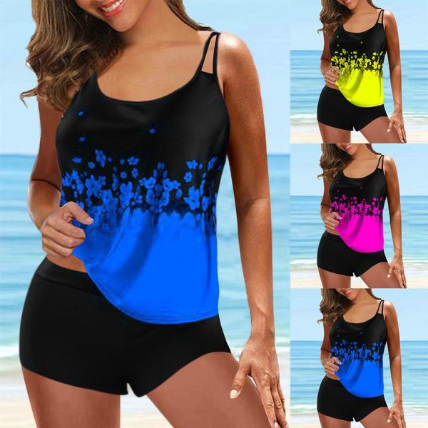 

women's swimwear tankini large bikini set digital print suspender beach split swimsuit push bathing suits, White;black