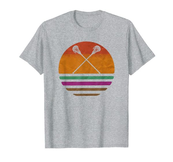 

vintage retro lacrosse player silhouette sun gift t-shirt, White;black