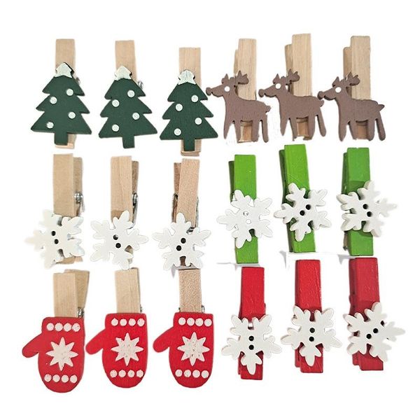

christmas decorations 12pcs wooden snowflake elk po clips clothespin school office color tree diy xmas supplies