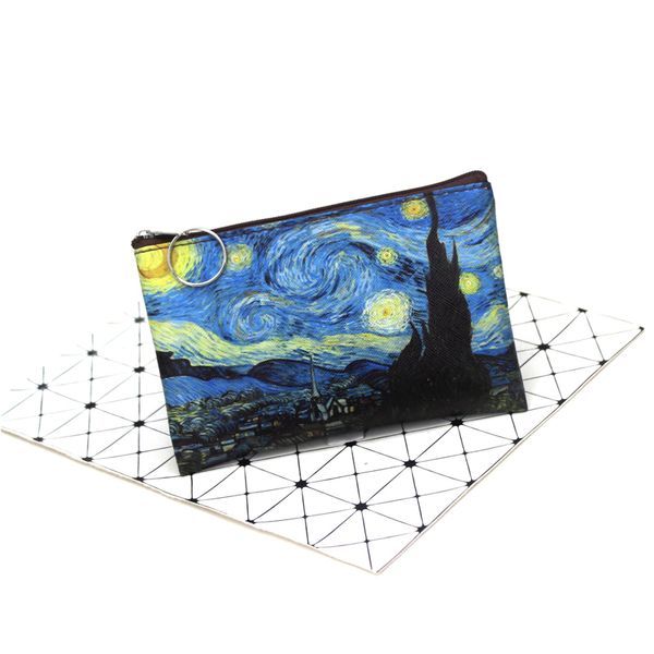 

classical printing creative nostalgic oil painting bag ladies hand small square retro zipper coin purse, Red;black