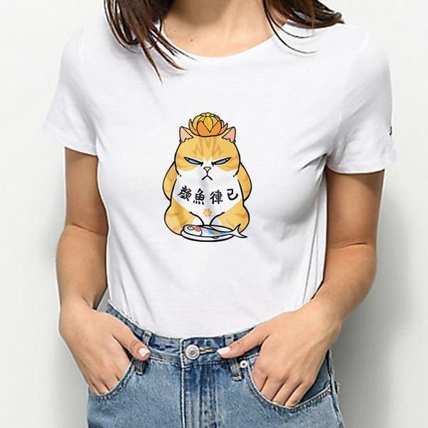 

women's t-shirt soothing design women shirt short sleeve cute big orange cat graphic koe knuffelen personality versatile summer top, White