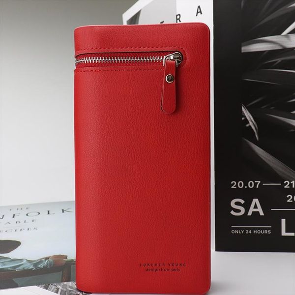 

fashion women wallets long money bag female purse pu leather big capacity ladies coin purses phone clutch pocket, Red;black