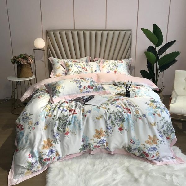 

floral duvet cover set tencel bedding colorful flowers leaves printed ultra soft silky 4pcs bed sheet pillowcases sets