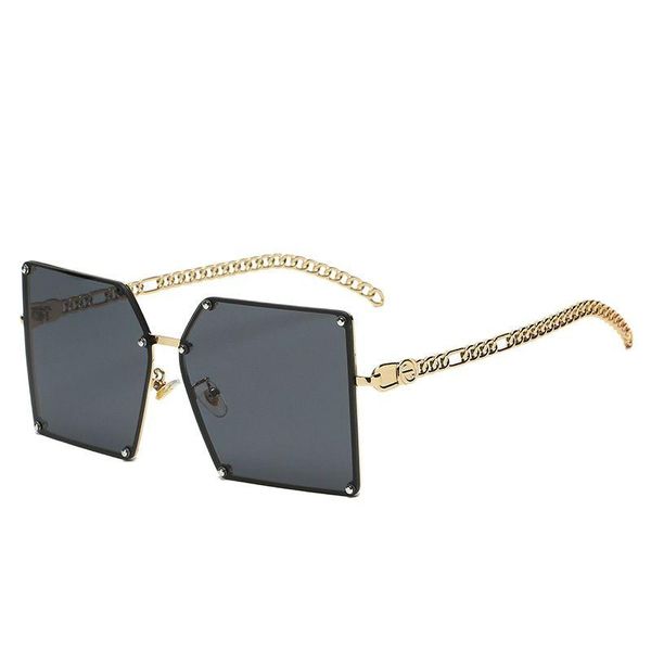 

sunglasses european and american fashion large size men's chain leg street po rivet women's frameless glasses, White;black