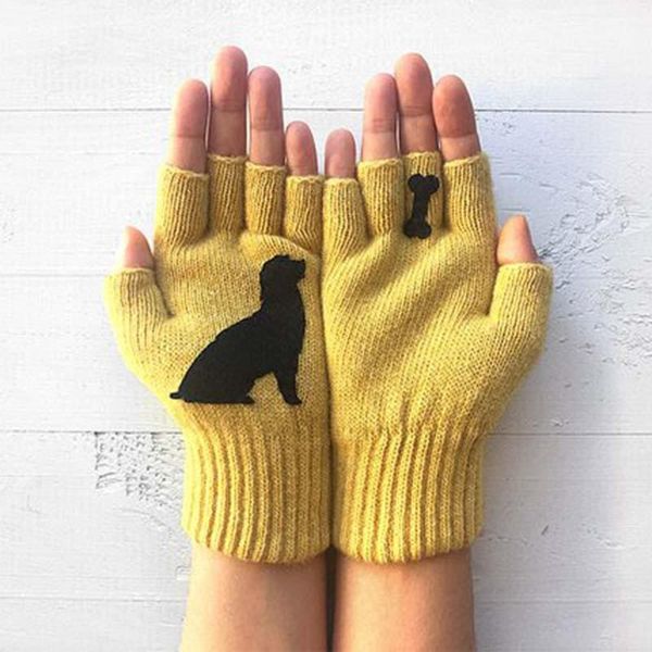 

ski gloves dog for women cute puppy printed warm knitted  fits all cnt 66