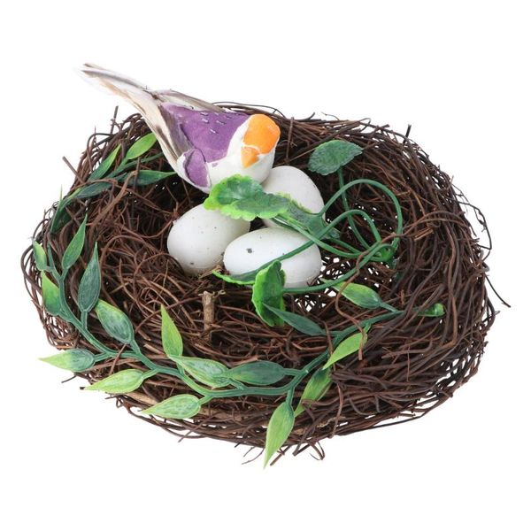 

bird cages 1 set lifelike nest decor grass woven nest(random color bird)