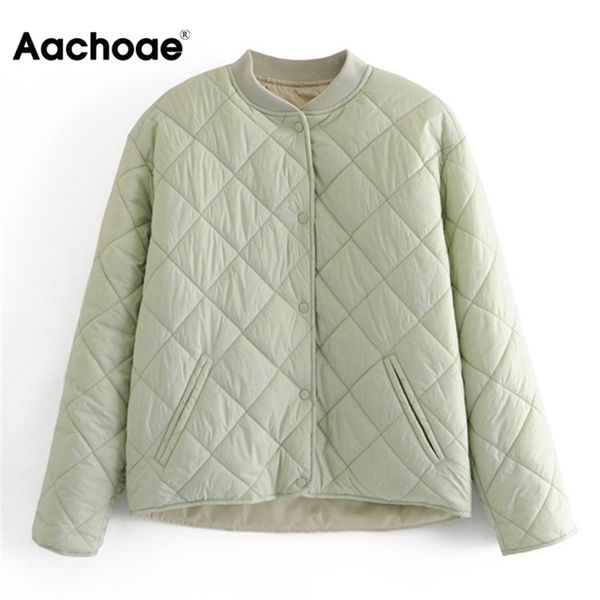 

aachoae autumn winter women argyle padded jacket casual long sleeve button up coat with pockets female loose coats 211216, Black
