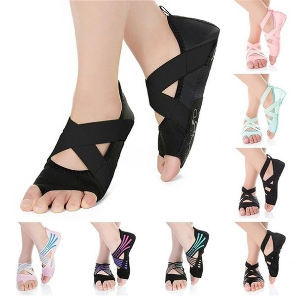 

slippers womens girls ballerina shoes half toe grip non-slip for ballet yoga pilates barre dancing, Black