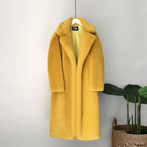 

women's fur & faux winter women coat luxury long loose lapel overcoat thick warm plus size female plush coats, Black