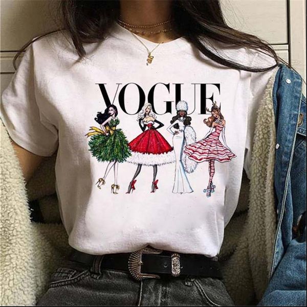 

vogue printed christmas harajuku women 90s girls short sleeve casual suitable all seasons, White