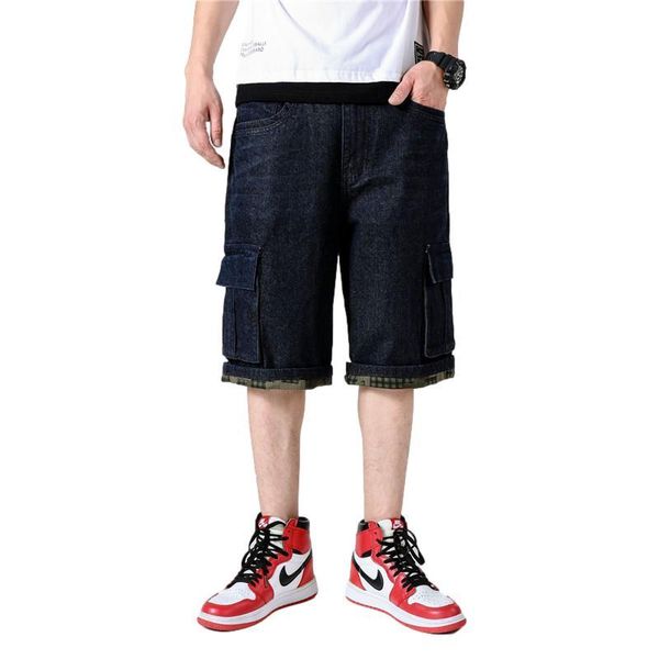 

men's jeans 2021 mens casual short hip hop men multi packet skateboard denim cargo streetwear for man plus size 30-46, Blue