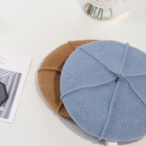 

beanies 2022 winter pure color wool children's hexagonal beret boys and girls simple personality fashion all-matching cap kids